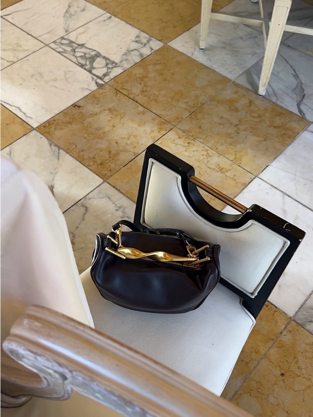 Zara Rich Brown Mini Bag with Sculpted Gold Handle - Picture 3 of 7